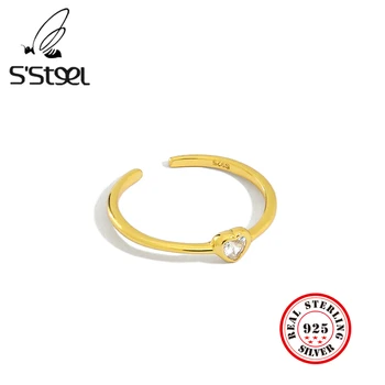 S'STEEL Srdce Kroužky Sterling Silver 925 Pro Ženy korejské Zirkon Minimalistické Zlaté Otevření Prstýnek Anillo Plata 925 Mujer Šperky