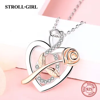 Strollgirl 925 Sterling Silver Nekonečná Láska Přívěsek Řetěz Šumivé Nekonečno Srdce Růže, Náhrdelník pro Ženy Výročí Šperky