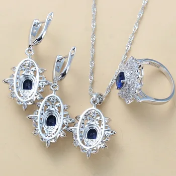Svatební Šperky Sady S Přírodním Kamenem Modré Dámské Svatební Doplňky Houpat Náušnice, Náhrdelník A Prsten 6-Barevné Sady