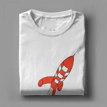 T-Shirt Tintin Destination Moon Rocket Men T Shirt The Adventures Of Tintin Novinka Základní Tees Mužské Tričko Čisté Bavlněné Oblečení