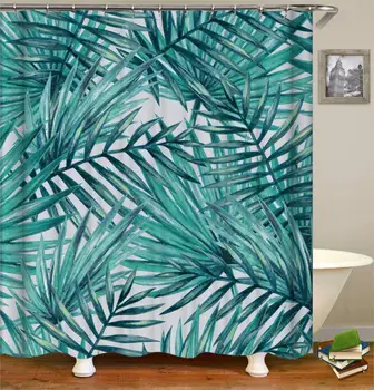 Tropické sprchové závěsy zelená Opona vana fabric sprchové závěsy pro koupelnu Nepromokavý Polyester Sprchový Závěs nebo podložku
