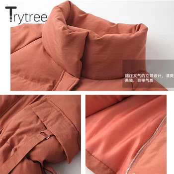 Trytree dámská Bunda 2020 Zimní Ležérní Kapsy Plná Streetwear Oversize Polstrovaný Bunda na Zip, Volné Přizpůsobit Pás dámský Kabát