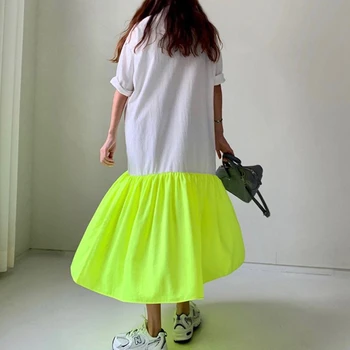 TWOTWINSTYLE krátký rukáv Letní Šaty pro Ženy Módní korejský Hit barva Patchwork Maxi Šaty Ležérní Šaty Dívky 2020 Nové