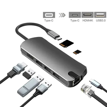 USB C HUBHDMI-kompatibilní RJ45 PD Poplatku SD Card Reader USBC Hub Type-C Splitter pro Macbook Pro Laptop Příslušenství Multi ROZBOČOVAČ Usb