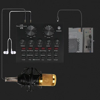 V8 Zvukovou Kartu Nastavit Rozhraní Externí Usb Live Mikrofon, Zvukovou Kartu, Funkce Bluetooth pro Počítač Pc, Mobilní Telefon Zpívání