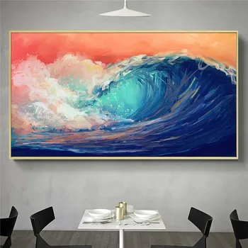 Velké Velikosti Barevné Omílání mořské Vlny Umění Plakátu Moderní Krajina Obrázek Umění Zeď pro Obývací Pokoj Zdi Malířské Plátno