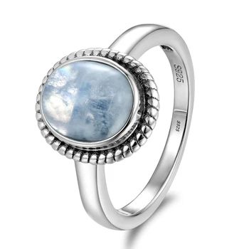 Vinobraní Starožitný 8x10mm Přírodní Kámen Ring Jemné Šperky Finger 925 Sterling Silver Prstenů pro Ženy Svatební Party Kroužky Dárek