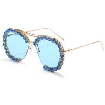 Vintage kovový oválný Drahokamu sluneční brýle, ženy 2020 luxusní značky retro oceánu, sluneční brýle Zářící Diamant brýle odstín zrcadlo