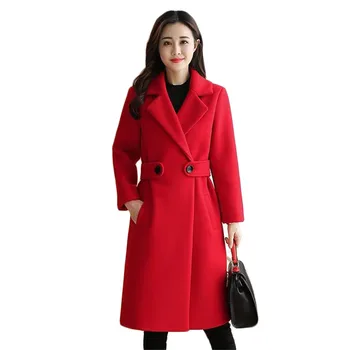 Vlněný Kabát Ženy Módní Temperament Dlouhé Červené Směsi Bundy 2020 Zimní Nové Karamel Slim Plus Velikosti Tlusté Feminina Topy LR1005