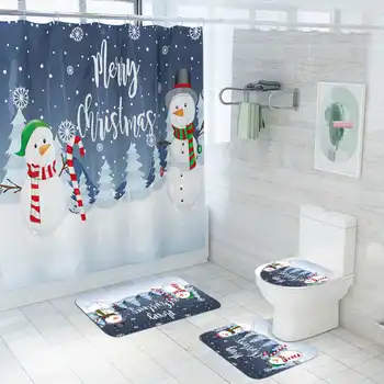 Vánoce Koupelna Dekor Toaleta Kryt Sedadla Non-Slip Rug Nastavit Sprchové Závěsy Zimě Domácnosti Mat Sedadla Vánoční Dekorace