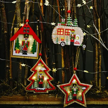 Vánoční Strom Ořech Voják Přívěsek Dřevěné Vánoční Dekorace Domů Visí Světelný Ornament Kapka 2020 Šťastný Nový Rok