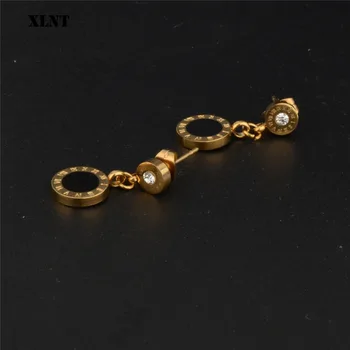 XLNT Nové Titanové Oceli Vysoké Kvality, Krásné Římské Číslice Zlaté Barvy Vykládané Náušnice Pro Ženy Náušnice Šperky Dárkové