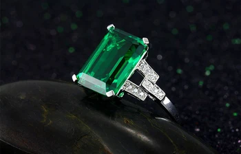 YANHUI Luxusní 7.0 ct Vytvořil Nano Smaragd Prsten, 925 Sterling Stříbrné Prsteny pro Ženy Zásnubní Prsten Stříbro 925 Drahokamy, Šperky