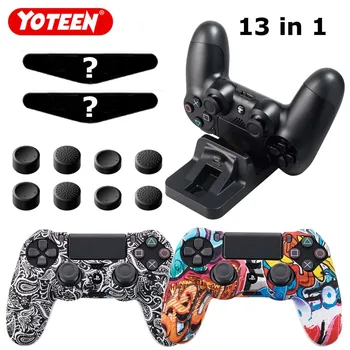 Yoteen 13 V 1 pro PS4 Controller Case Silikonový Unti-slip Dot Joystick Cap Light Bar Nálepka a Dualshock 4 Nabíjecí Dok