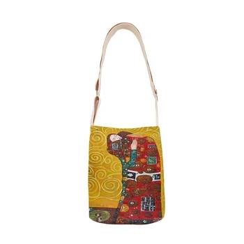 Zlatý olejomalba dámy taška přes rameno bavlněné povlečení kabelky mini bag jednoduché mini messenger bag casual messenger bag