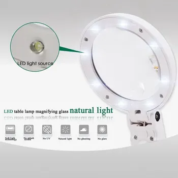 Zvětšovací Sklo Dvojí Použití Stolní Lampa Super Světlé Stát Non Skluzu Ruční 8 LED Jednoduché Ověření pro Šperky Opravy *^