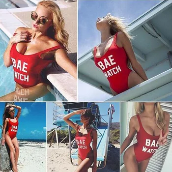 Červené Sexy Jednoho Kusu Plavky Dopis Tisk Plavky Ženy S Hlubokým Výstřihem Vysoký Střih Monokini Plavky Kombinézu Plážového Oblečení Párty Bikiny