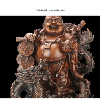 Čínské pryskyřice smějící se Buddha socha，Čtyři styly štěstí, drak, želva Buddha，Moderní umění, sochařství，High-end domácí dekoraci