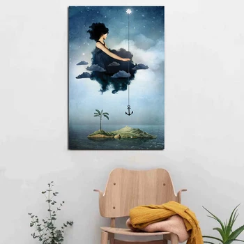 Žena Sedící Na Oblaku Plátno Plakát Catrin Welz-Stein Nordic Obraz, Obrázek Wall Art Malířské Plátno Home Decor Art Print
